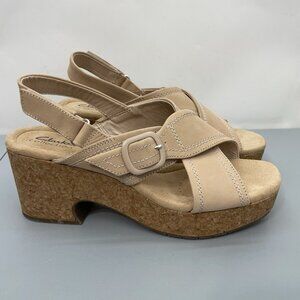 Clarks Nerisa West Wedge Heel Sandals Platform Buckle Cork Leather Womens 10 W